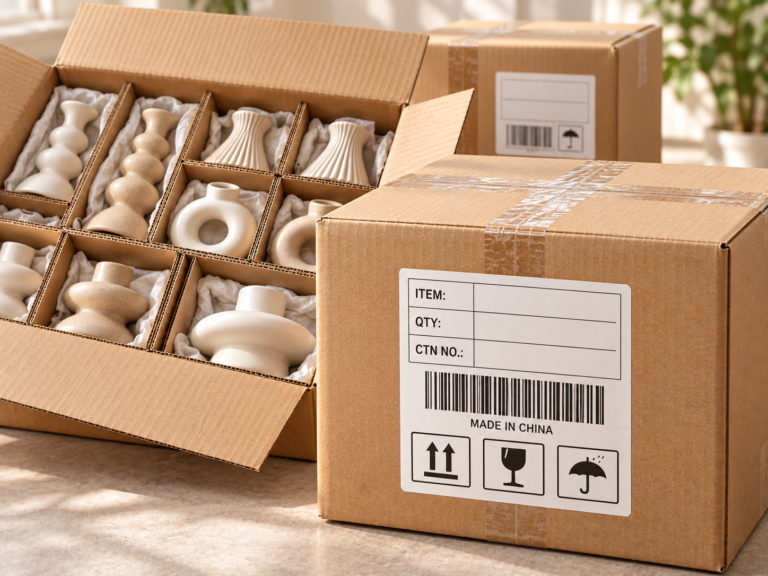 Outer carton and labeling options for ceramic candle holders shipments