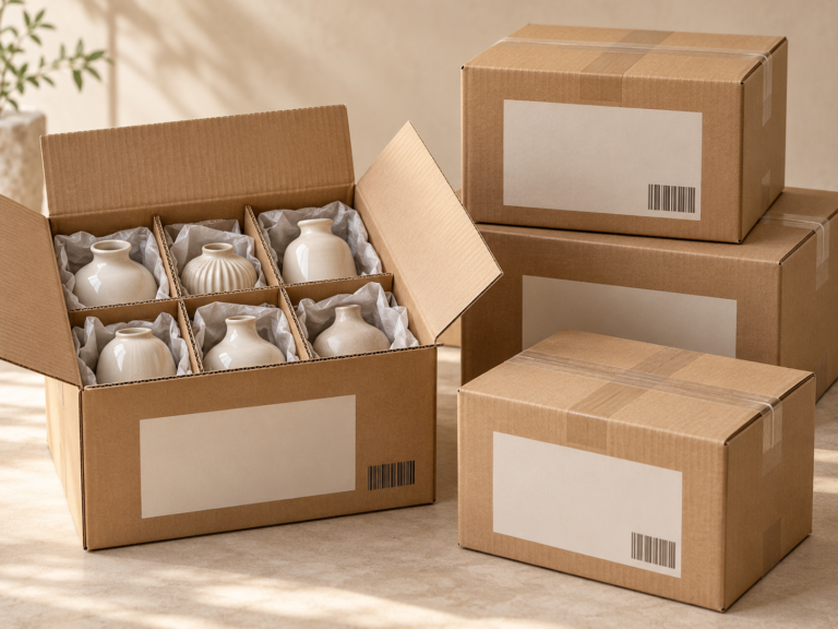 Outer carton and labeling options for ceramic vase shipments