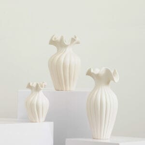 White Ruffled Ceramic Vase